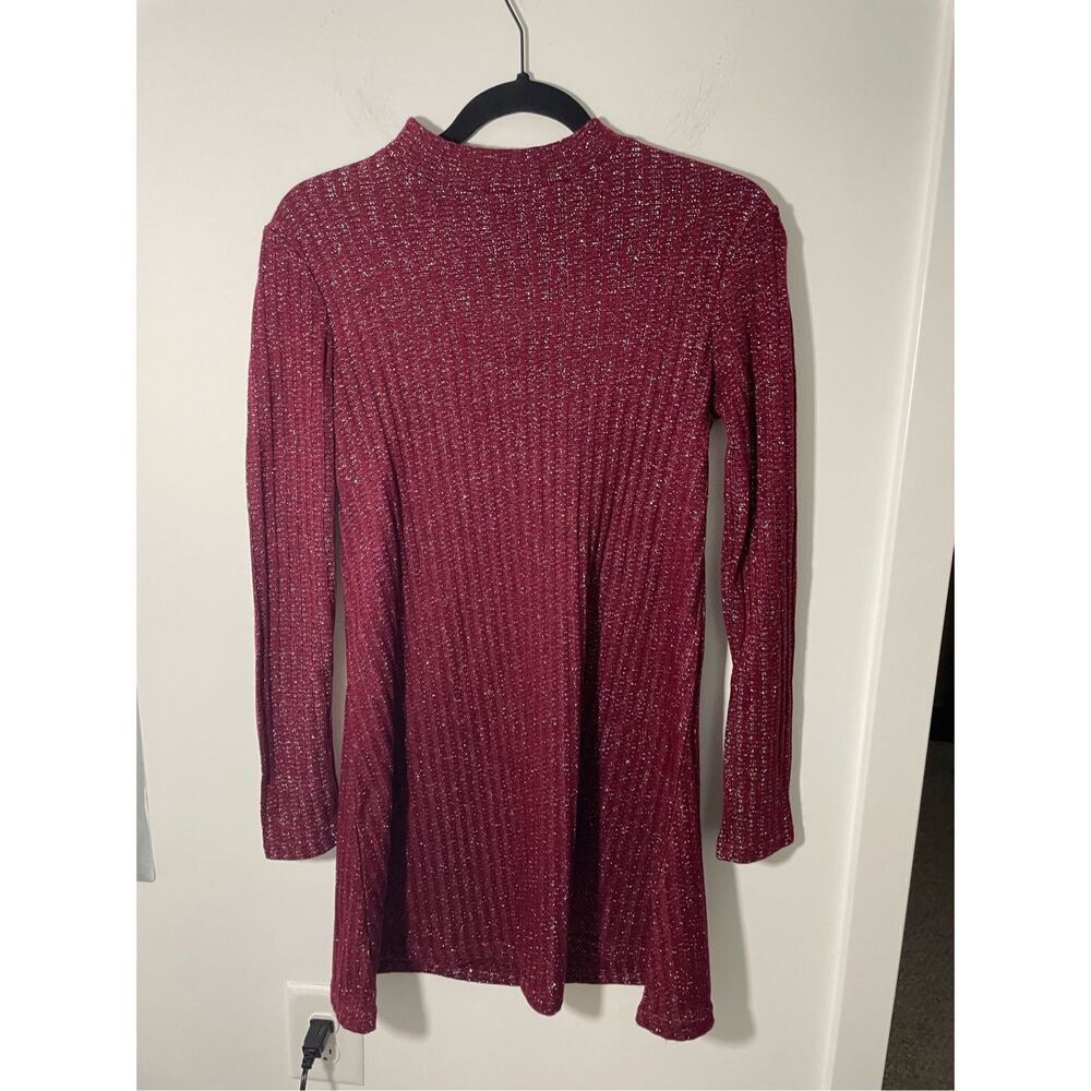 NWT Urban Outfitters Wine Burgundy Shimmer Mock Neck Long Sleeve Dress - Picture 3 of 9